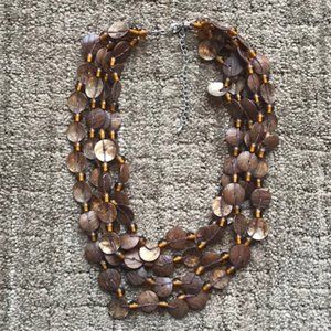 Brown shell and amber bead necklace